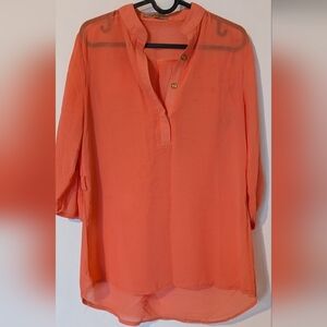 Women’s Coral Orange Split-Neck Tunic Top